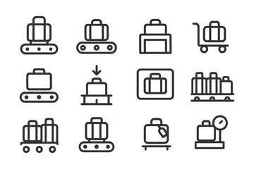 Minimalist luggage icons collection for travel and baggage design concepts.