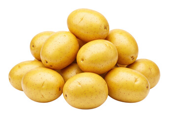 Isolated pile of yellow potatoes ready for cooking a side dish or potato salad recipe