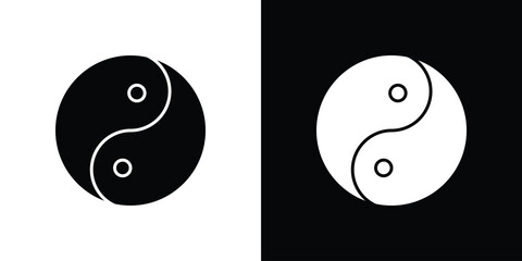 Yin yang icon in solid silhouette set. Vector Illustration.