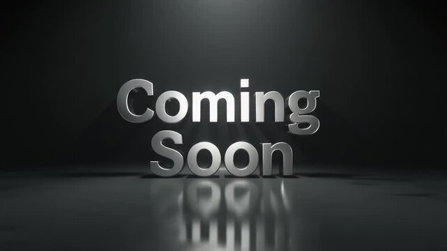 Dramatic spotlight reveals 'Coming Soon' message for exciting product launch or event reveal with anticipation and excitement building up to the grand reveal moment