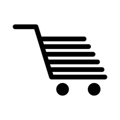 
An illustration of a black grocery cart icon on a white background