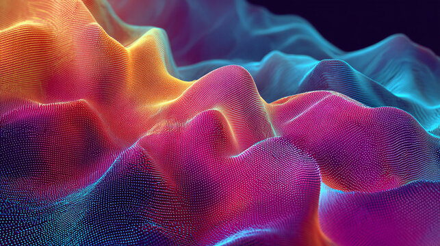 A vibrant and abstract digital landscape of multicolored undulating terrain