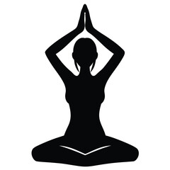 Silhouette of a woman in a lotus position, isolated on white background