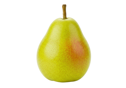 Isolated fruit showing a green pear with a short stem ready to eat or use in a recipe