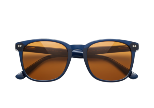 Isolated vintage blue sunglasses with orange lenses in studio on neutral product photography