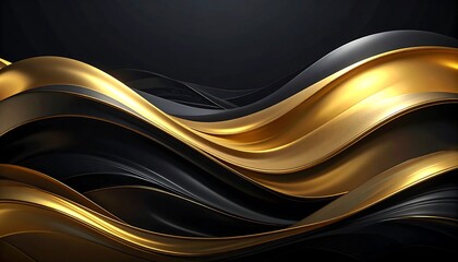 Elegant Abstract Background with Flowing Gold and Black Waves.