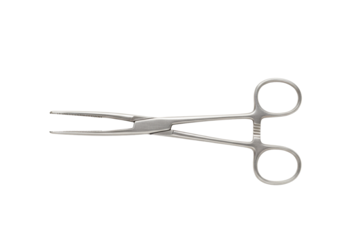 Isolated surgical forceps with interlocking teeth in a closed position against no background