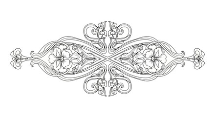 Intricate symmetrical floral design element with elegant lines and organic shapes