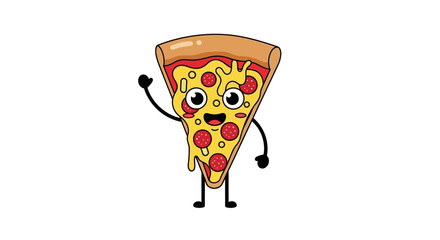 Playful pizza slice character illustration with a friendly and welcoming expression