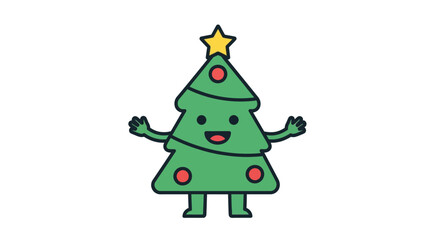 Festive christmas tree character with cheerful expression and vibrant colors holiday design element