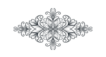 Elegant flourish design symmetric hand drawn ornament isolated with intricate botanical detail and
