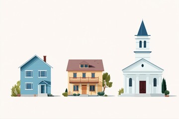 Fototapeta premium Residential homes and church building in minimalist design