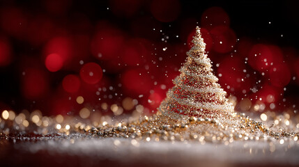 A beautifully decorated white Christmas tree glowing with warm fairy lights against a dark festive background with softly falling snow effects