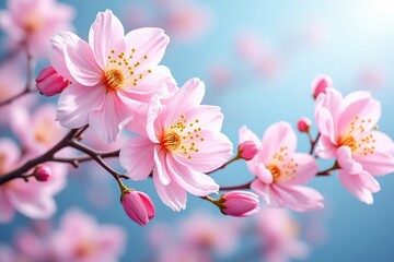 Vibrant pink cherry blossoms blooming under a clear blue sky