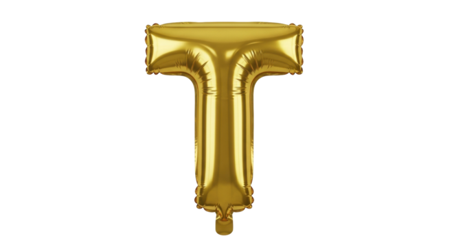 Isolated Golden Foil Letter T, Shiny Helium Balloon Font for Party Decor and Celebration - Powered by Adobe