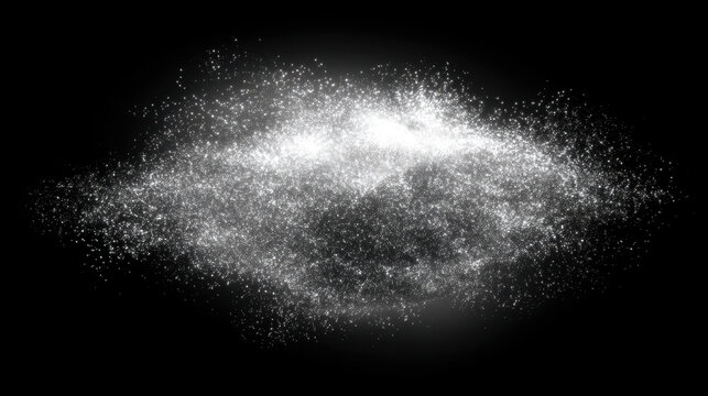 A soft, cloud-like shape formed by a dense network of tiny, glowing white neon dots on a dark background. Airy and subtle.