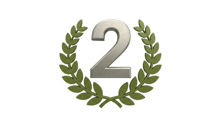Isolated Second place achievement symbol, laurel wreath with number two, competition award