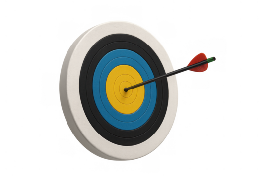 Archery target with an arrow hitting the bullseye, symbolizing precision, goal achievement, success, and accuracy