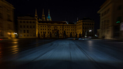 Fototapeta premium Drive at fast speed at the night streets timelapse hyperlapse drivelapse.