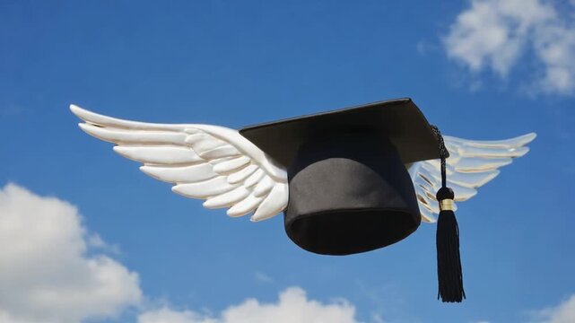 Graduation cap with wings.