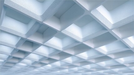 3d rendering of a ceiling made up of multiple square and rectangular panels. the panels are arranged in a grid-like pattern, with each panel having a different size and shape.