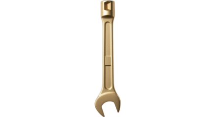 Isolated gold spanner wrench tool, professional equipment for auto repair and construction
