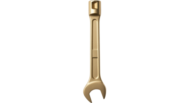 Isolated gold spanner wrench tool, professional equipment for auto repair and construction