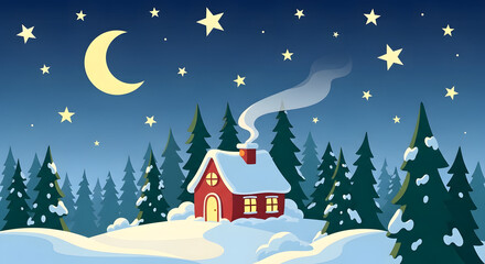 Fototapeta premium christmas night landscape with house