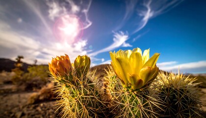 Desert Bloom - A Close-Up of Cactus Flowers in the Arid Landscape.