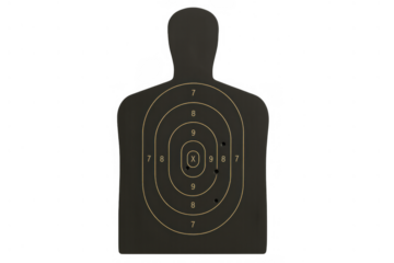 Shooting target with bullet holes showing accuracy and practice, aiming for bullseye, transparent background