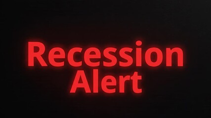 Recession alert glowing red text on black background warning about economic downturn financial crisis impact on business market stability with urgent serious tone and dramatic bold typography effect