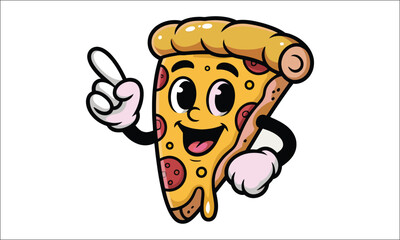 Cartoon Pizza Slice Character with Pointing Finger on White Background mascot