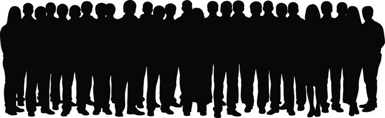 Anonymous Crowd Silhouette Banner Group of Diverse Standing People Full Length Vector Graphic