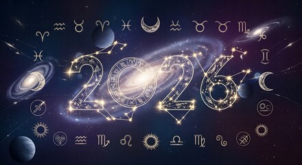 Stunning 2026 horoscope symbols and galaxy celebrate future