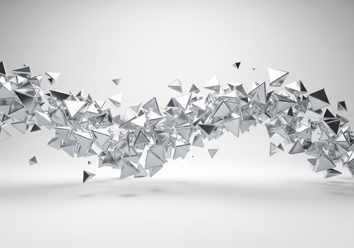 Abstract 3D Silver Triangles on White Background