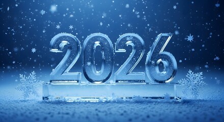 Stunning 2026 ice numbers sparkle with falling snow and snowflakes