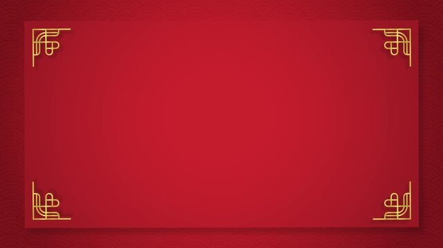 Chinese animation background with red texture and gold border frame, perfect for festive titles, celebration greetings, and traditional cultural videos.