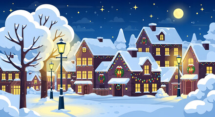 Naklejka premium winter landscape with houses