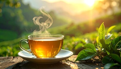 Aromatic Tea Cup in Natures Embrace - A Moment of Serenity.