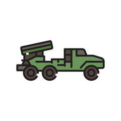multiple launch rocket system color flat icon. Vector isolated element