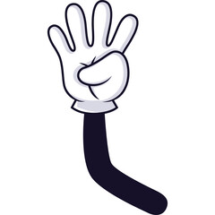 Cartoon Arm Showing Four Fingers Up White Glove Dark Sleeve Transparent Background Isolated