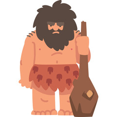 Cartoon Caveman Holding A Club With A Transperent Background He Is Wearing A Red Animal Skin With Brown Spots