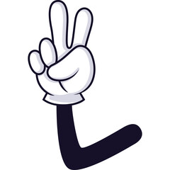 Cartoon Hand Gesture Showing Peace Symbol Against Transparent Background