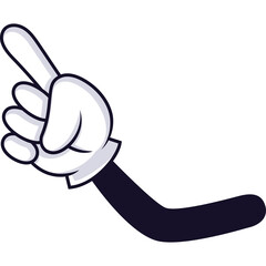 Cartoon Hand With White Glove Pointing Upwards With Dark Sleeve and Transparent Background Simple Animated Character Element