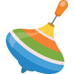A Colorful Spinning Top Toy With Blue Green Orange Yellow and White Stripes And An Orange Handle Isolated On A Transparent Background