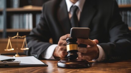 Businessman holding mobile phone on a table  a symbol of modern communication and connectivity