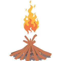 A Campfire with Orange and Yellow Flames Burning Brightly on a Stack of Wooden Logs with a Transparent Background