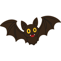 Adorable Cartoon Bat With Large Yellow Eyes Open Mouth And Red Tongue On Transparent Background Spreading Wings Wide A Cute Halloween Character Illustration