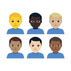 angry man upset frown furious sad emoji face person men male head emoji symbol sign icon vector illustration isolated flat