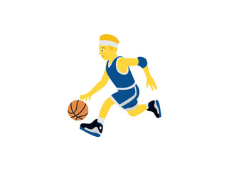 man playing basketball basket ball blue shirt sports fun male men person emoji symbol sign icon vector illustration isolated flat